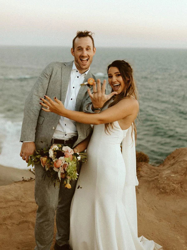 Luolandi Unique Halter Neckline Backless Satin Wedding Dresses Sleeveless Mermaid Simple Bridal Gowns